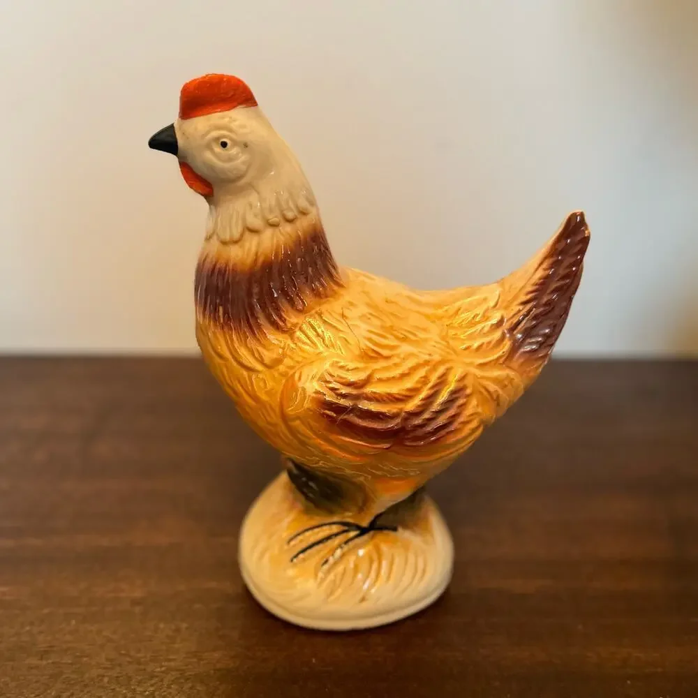 VTG Chicken Hen Ceramic Figurine Hand Painted Hen Farmhouse Décor Cottage Core